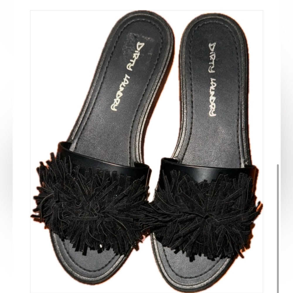 DIRTY LAUNDRY BLACK SANDALS WITH FRINGE, WOMENS SIZE 8